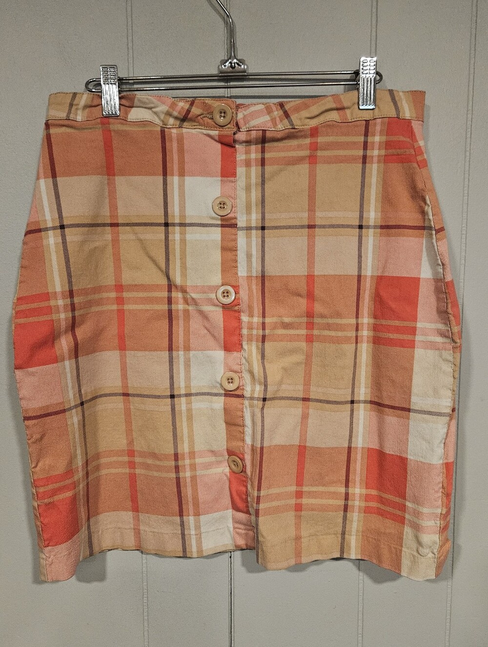 Like An Angel Mini Skirt Womens Size 1X Peach Plaid Stretchy Rayon Nylon Spandex
